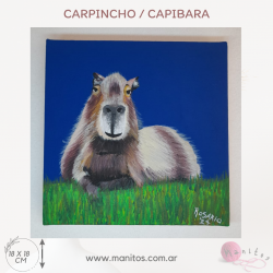 Cuadro pintado a mano de Carpincho / Capibara de 18 x 18 cm