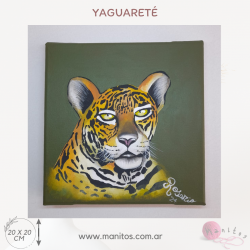 Cuadro pintado a mano sobre YAGUARETÉ. 20 x 20cm.
