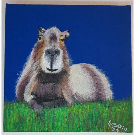 Cuadro pintado a mano de Carpincho / Capibara de 18 x 18 cm
