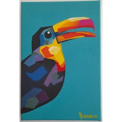 Cuadro pintado a mano sobre TUCÁN. 20 x 30 cm.