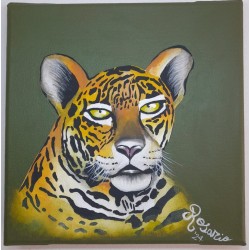 Cuadro pintado a mano sobre YAGUARETÉ. 20 x 20cm.