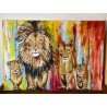 Cuadro díptico pintado a mano sobre una familia de leones. 50 x 70 c/u