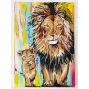 Cuadro díptico pintado a mano sobre una familia de leones. 50 x 70 c/u