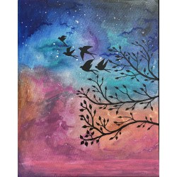Cuadro triptico pintado a mano sobre arbol de la vida. cuadro central 50 x 70 y laterales de 40 x 50