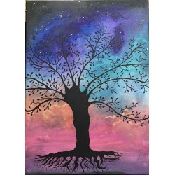 Cuadro triptico pintado a mano sobre arbol de la vida. cuadro central 50 x 70 y laterales de 40 x 50
