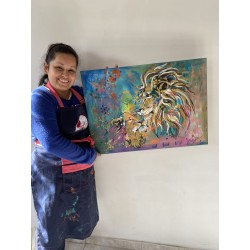 Una mirada de Leones.Cuadro de 50 x 70