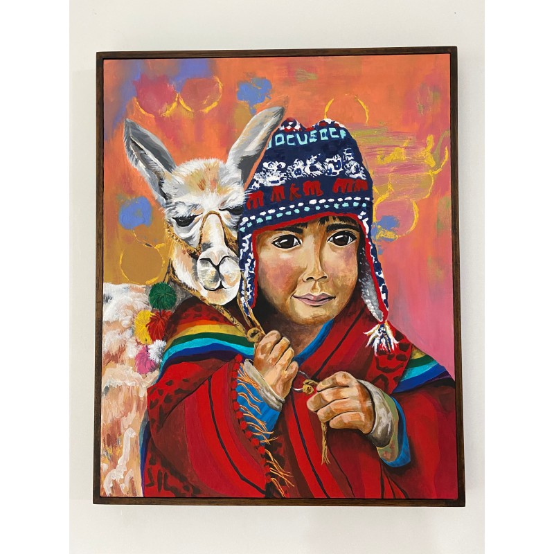 Cuadro sobre niño pastor. 40cm x 50cm. Enmarcada.