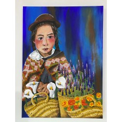 Niña recolectora. Cuadro pintado con acrilico sobre tela de 70cm X 50cm