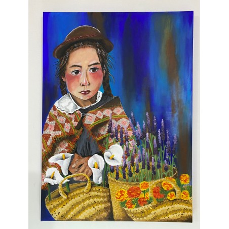 Niña recolectora. Cuadro pintado con acrilico sobre tela de 70cm X 50cm