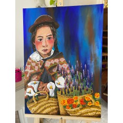 Niña recolectora 70cm x 50cm. Enmarcada