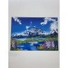 Cuadro  de 70 x 50. Paisaje Patagónico: Montañas y Lupinos
